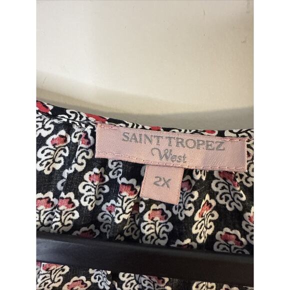 Saint Tropez West Top Womens 2x Boho Red & Blue Colorful 3/4 Length Sleeves - Picture 7 of 11